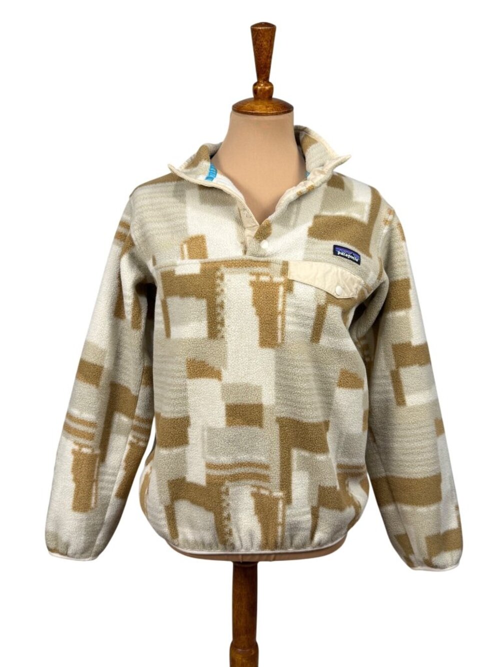 Patagonia Synchilla Fleece Snap T Pullover Jacket Geometric Print "Birch White"